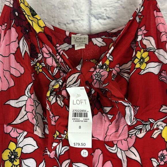 Loft Beach Red Floral Spaghetti Strap Dress NWT Size 8 - Picture 4 of 8